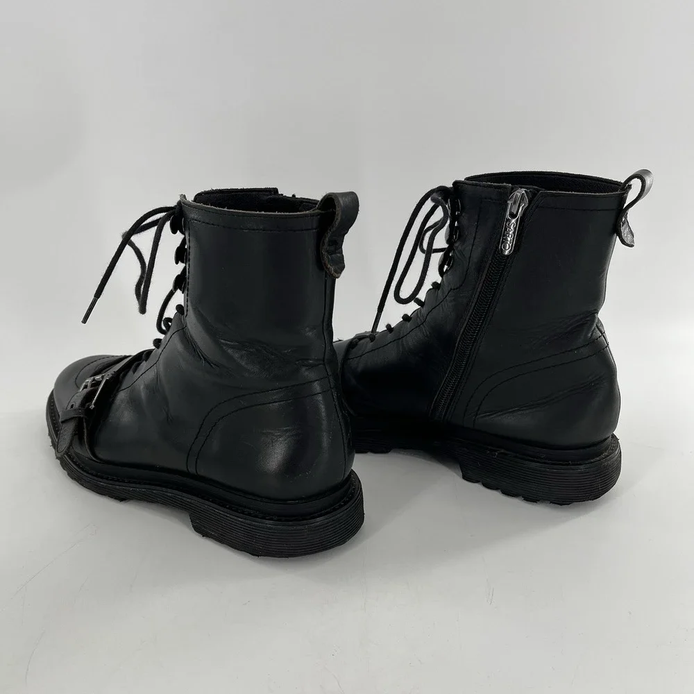 Franco Sarto Booties Ankle Boot Block Heel‎ Buckle Lace Zip Moto Black 8.5 Goth
